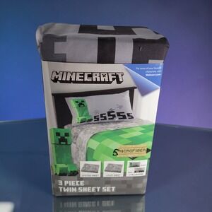 Minecraft Creeper 3 Piece Twin Sheet Set Microfiber Green Grey Jay Franco 2016
